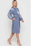 Women's embroidered dress "Bright Stars" light blue linen